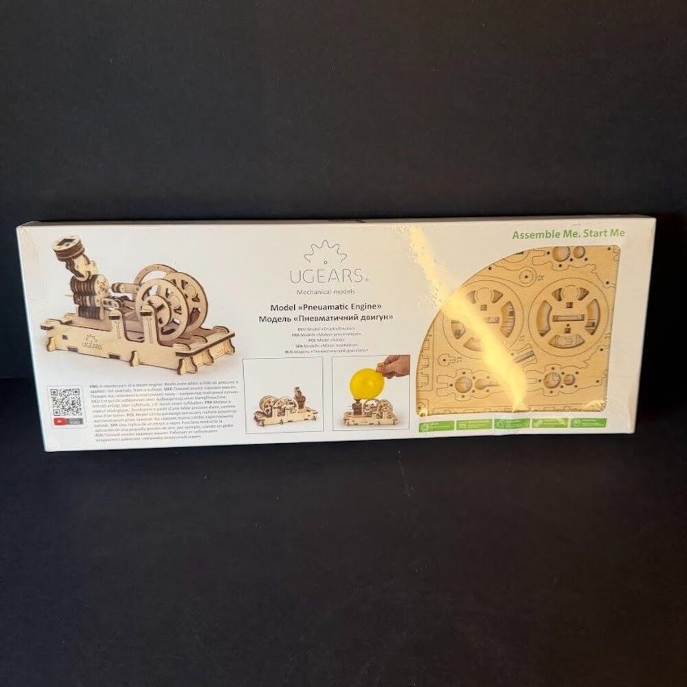 UGEARS Pneumatic Engine 3D Wooden Mechanical Model Kit, 81 Pieces, Sealed New